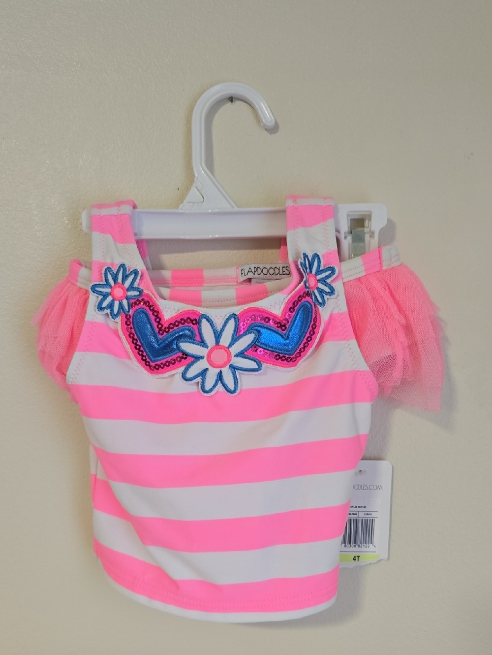 NWT Flapdoodles Pink & White Striped Girls Tankini Swimsuit Size 4T